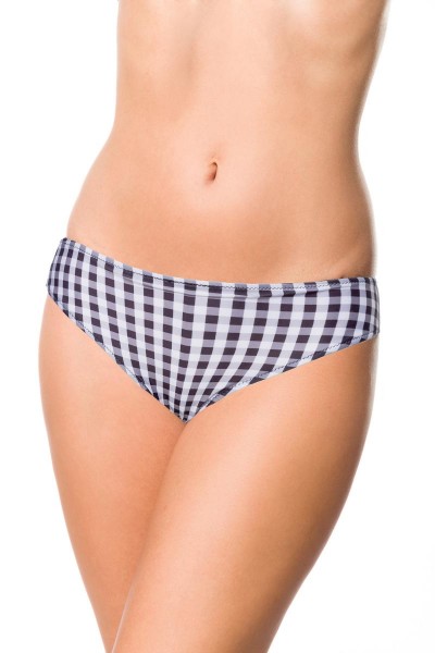 Elastisches Damen Bikiniunterteil Höschen Panty Beinausschnitt und Karo Muster schwarz weiß Badehose
