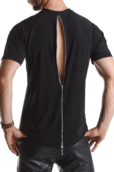 Herren T-Shirt schwarz mit dekorativem 2-Wege-Reißverschluss auf der Rückseite