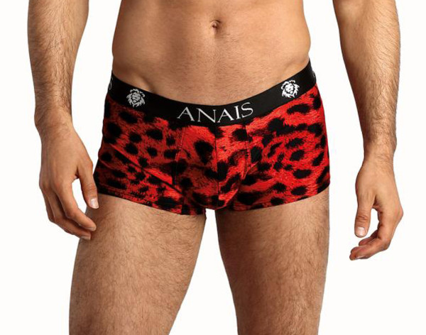 Herren Boxer Shorts schwarz rot aus glattem blickdichtem Stoff mit Animal Print und breitem Gummibun