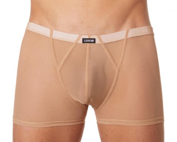 Herren Boxer Short hautfarben transparent aus Tüll Material elastisch Männer Unterwäsche Shorts