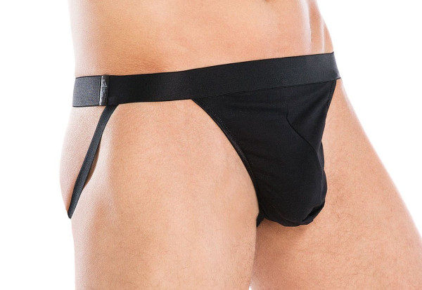 Jockstrap-Slip Schwarz mit Bänder sexy Unterwäsche Männer Panty mit Ausschnitte offen elastisch Riem