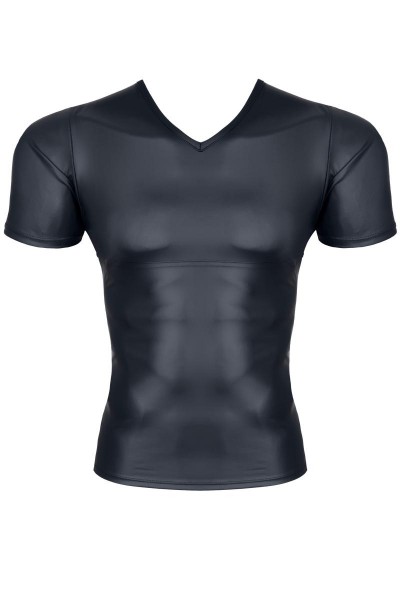 Herren Dessous T-Shirt schwarz Männer wetlook Shirt dehnbar kurzarm