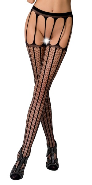 Damen Dessous Strumpfhose im Straps Look aus Strumpfhaltergürtel und Stockings elastisch transparent
