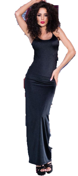 Frauen Dessous Negligee enges Maxikleid Partykleid in schwarz mit String schimmernd und Po-Ausschnit
