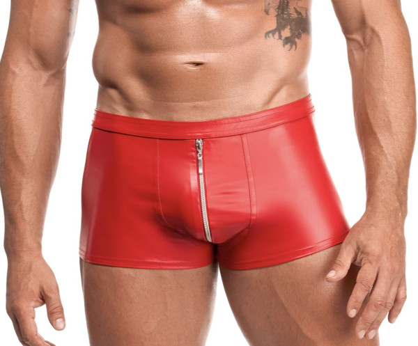 Rote knappe Herren wetlook Boxer-Shorts Powerwetlook glänzend elastischer Bund mit Reißverschluss Mä