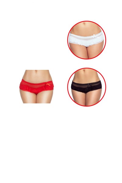 3er Pack erotische Damen Slips Shorty rot, schwarz und weiß Größe S/M