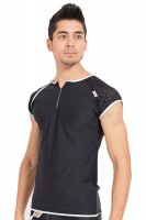 Schwarz/weißes Herren V-Shirt dehnbar, luftig und weich Herren Shirt mit Druckknöpfe Schwarz/weißes Herren V-Shirt dehnbar, luftig und weich Herren Shirt mit Druckknöpfe