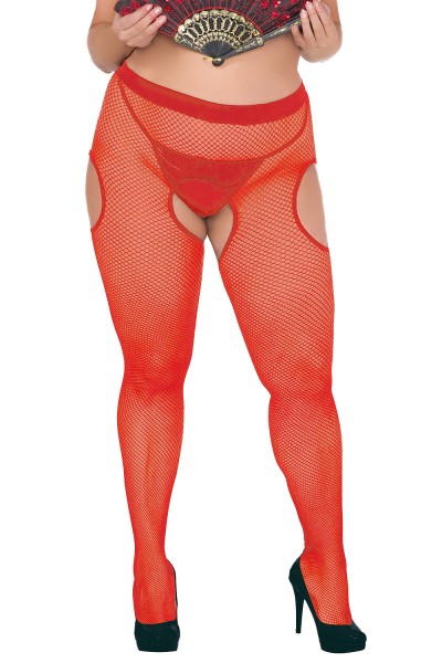Damen Plus Size XXL Strumpfhose transparent rot ouvert aus Netzmetarial