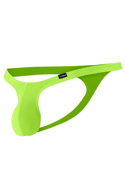 Neon gelber Micro Thong aus Netzmaterial Männer String durchsichtig elastisch knapper Herren Slip