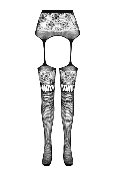 Ouvert Netz Strumpfhose mit Straps Gürtel Strumpfhalter mit Strümpfen floral gemustert transparent i