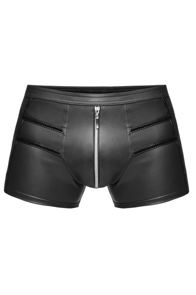 Schwarzer Herren wetlook Short kurze Männer Hose mit Reißverschluss vorn und seitlichen Streifen aus