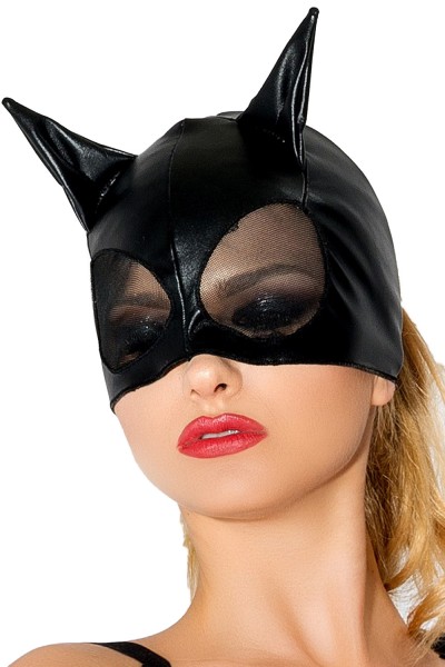 Schwarze Katzenmaske aus wetlook Material Katzen Verkleidung Maske OnseSize