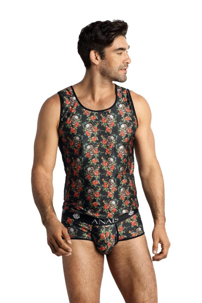 Herren Tank Top aus glattem blickdichtem Stoff mit Blumen und Schädel Print Muscle Shirt elastisch b