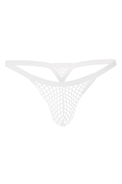 Weißer Männer String Shorts aus dehnbarern weißen Netz offen transparent Karo-Muster Herren Slip mit